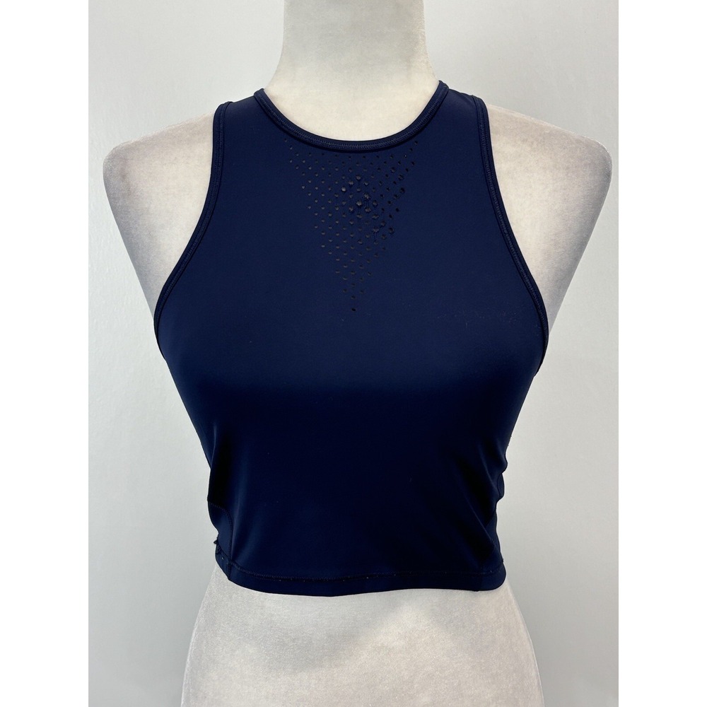 Athleta Accelerate Crop Tank Top Sz XXS Navy Sleeveless Perforated